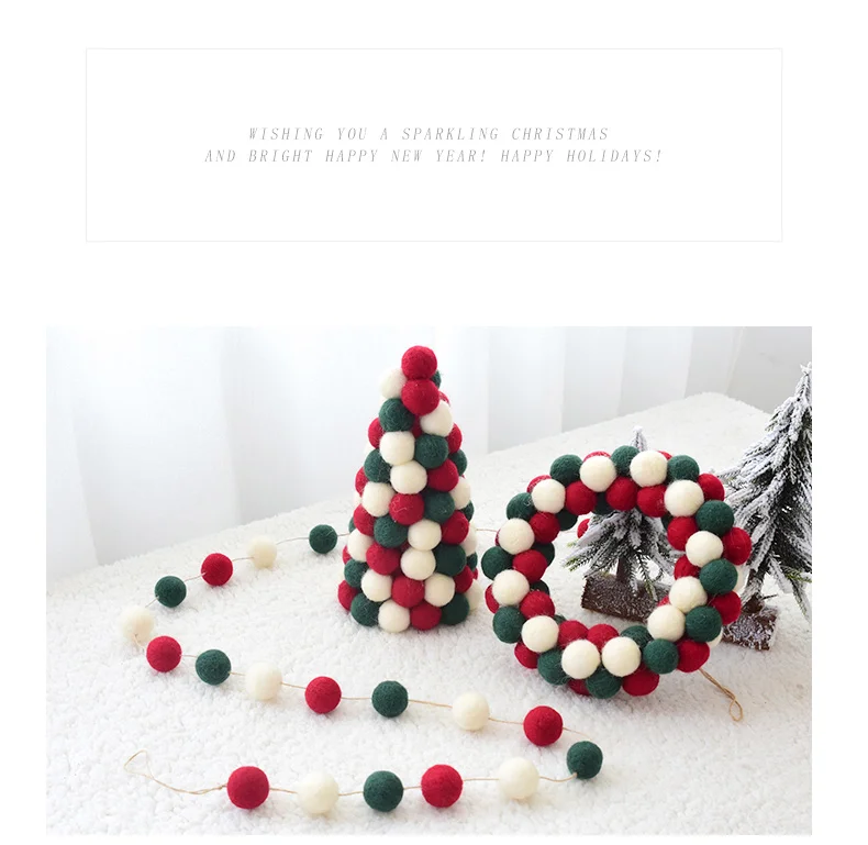 Ins Wool Felt Mini Christmas Tree Decoration Tabletop Decoration Wool Ball String Christmas Wreath Ornament QW246 (2)