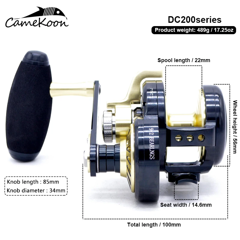 CAMEKOON Рыболовная катушка для соленой воды, левая/правая ручка, медленно отжимающиеся колеса, Троллинг, рыболовное колесо до 32 кг, Макс, Тянущее цельнометаллическое колесо