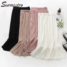 Женская повседневная миди-юбка с оборками SURMIITRO, черный синий розовый и белый цвета плиссированные юбки с высокой талией в корейском стиле для женщин