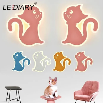 

LEDIARY Cartoon Cat Acrylic Wall Lamp Macaron White Pink Yellow Blue 12W 22W Children Bed Room Morden Style Decoration Lamp