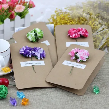

Exquisite Creative Imitation Flowers Holiday Universal Card Cowhide Card Mini Bouquet Retro Kraftpaper Handmade Folding Cards