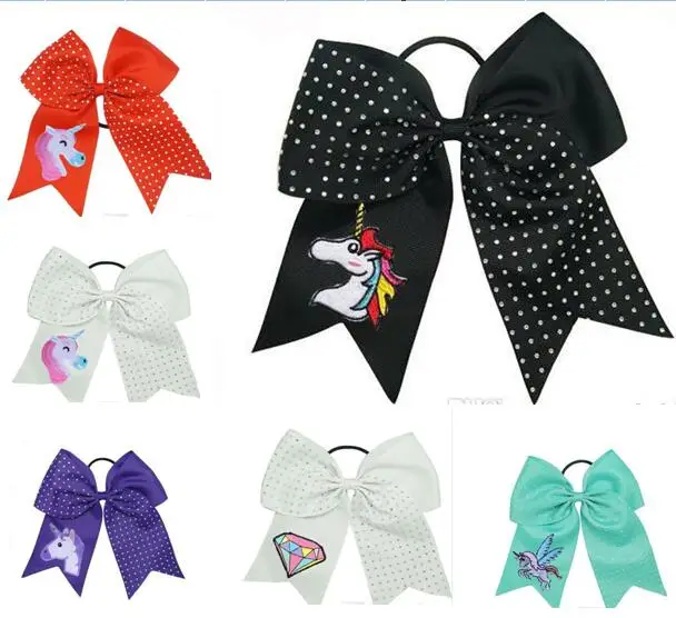 Банты волосов 7 &quotЧирлидинг Стразы Bling Cheer Луки с Эластичная лента вышивкой