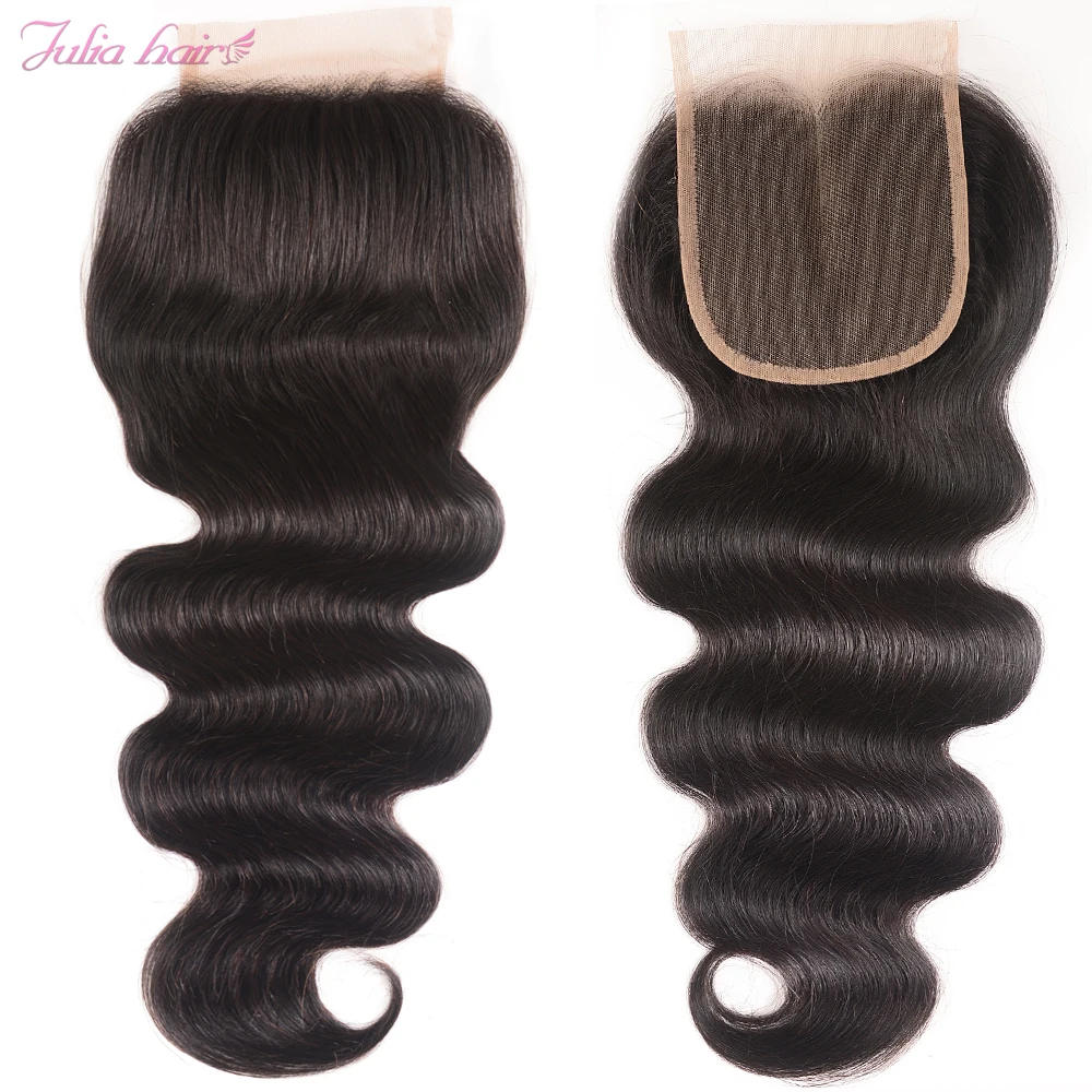 Julia Hair Brazilian Body Wave 4x4 Swiss Lace Closure Brazilian Hair PrePlucked With BabyHair Human Hair Body Wave Closure