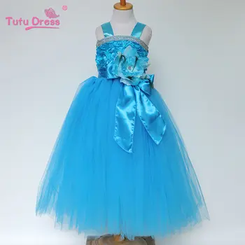 

Rosette Top Pink Blue Purple Green Red Color Girl Wedding Party Wear Dress Fluffy Tutu Tulle Dress
