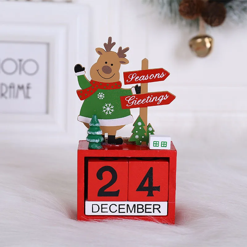 Рождественский календарь, настольное украшение, Деревянный Санта-Клаус, снеговик, олень, узор, блоки, Рождественское украшение для дома - Цвет: F