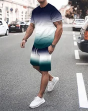 Men's 3D T-shirt and Shorts Stylish Two-piece T-shirt Summer T-shirt and Shorts Set