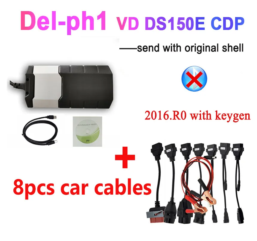 Cable no Bluetooth VD DS150E CDP vci obd2 obdii диагностический инструмент с bluetooth сканер инструмент автомобиль грузовик wow CDP Pro Plus для delphis - Color: Cable no Bluetooth