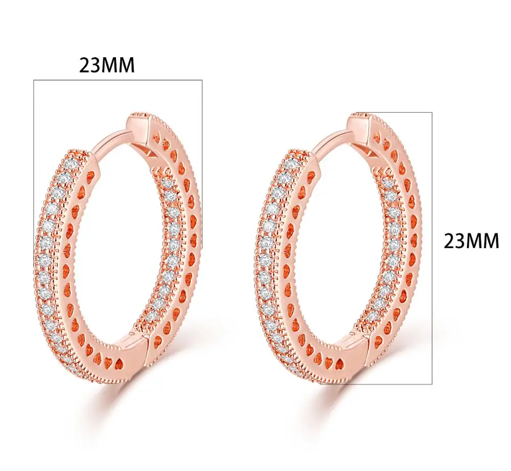 

Hearts Hoop Earrings With Clear CZ Rose Gold Jewelry Earrings For Woman Fashion Make up Party Gift Earrings