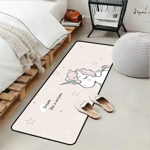 Kiss Cartoon White Unicorn Pattern Thickened Kitchen Mat Door Mats Outdoor Polyester Waterproof Kitchen Carpet Floor Mat
