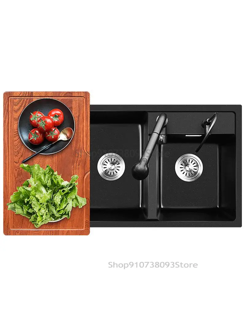 Quartz Stone Sink Large Double Tank Kitchen Dishwashing Basin Granite Dish Washing BasinKitchen