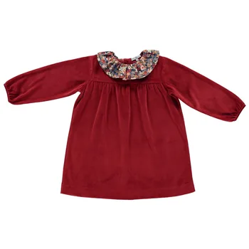 

Minichose 2020aw Beo Girls Christmas Velvet Dress Children's Floral Stand Collar A- Line Children's Dress