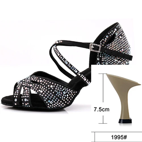 black heel 7.5cm WUXIJIAO доступно в черном и белом цвете, кроссовки женские танцевальные туфли для джаз, сальса Латина Танцы обувь квадратный Обувь для танцев со стразами свежий Цвет - Цвет: black heel 7.5cm