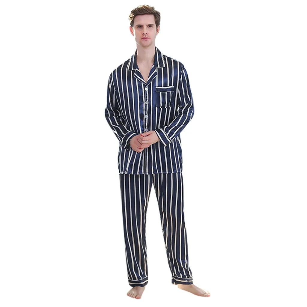 Мужской однотонный костюм с длинными рукавами, импортные товары, домашняя пижама - Цвет: Синий