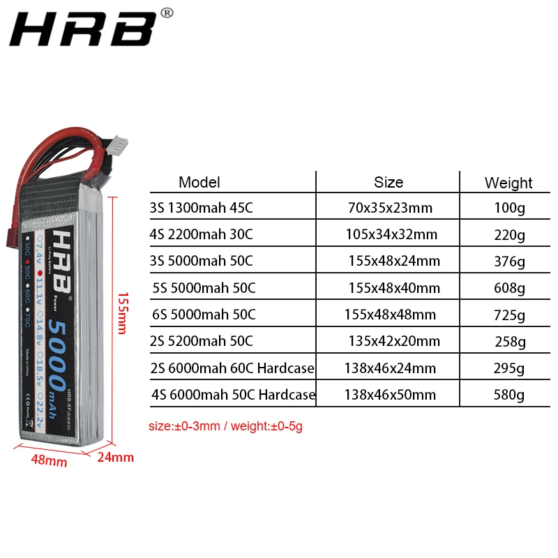 Аккумулятор HRB Lipo 2S 3S 4S 5S 6S 2200 4000mah 5000 5200 6000 мА/ч 7 4 V 11 1 14 8 18 5 22 2 RC Запчасти XT60 T