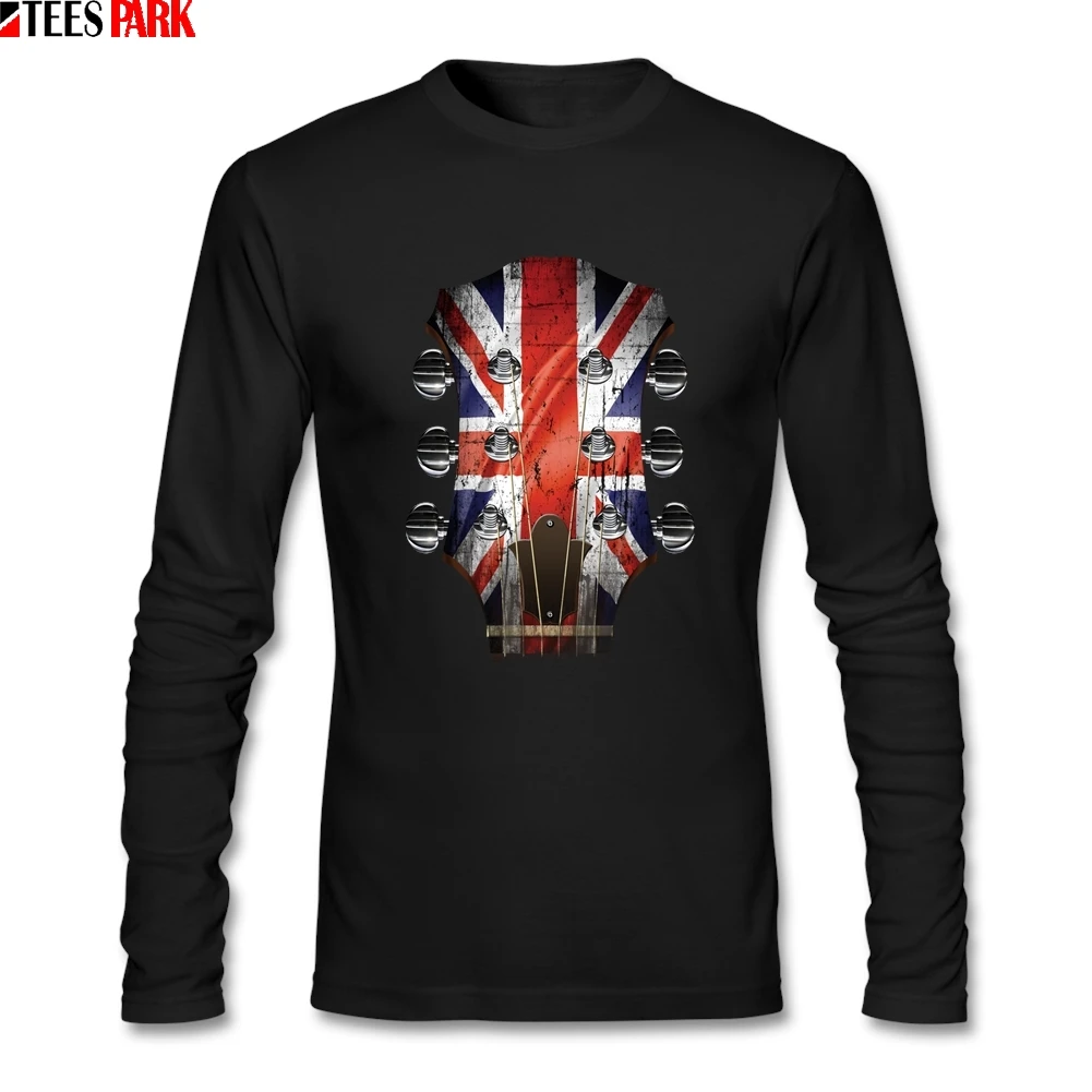 Головка гитары со склада Великобритании Флаг Футболка для мужчин осень круглый