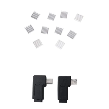 

10 Pcs 20mm x 20mm x 6mm Aluminum Heatsink with 2Pcs 90 Degree Left and Right Angled Data Sync Power Adapter