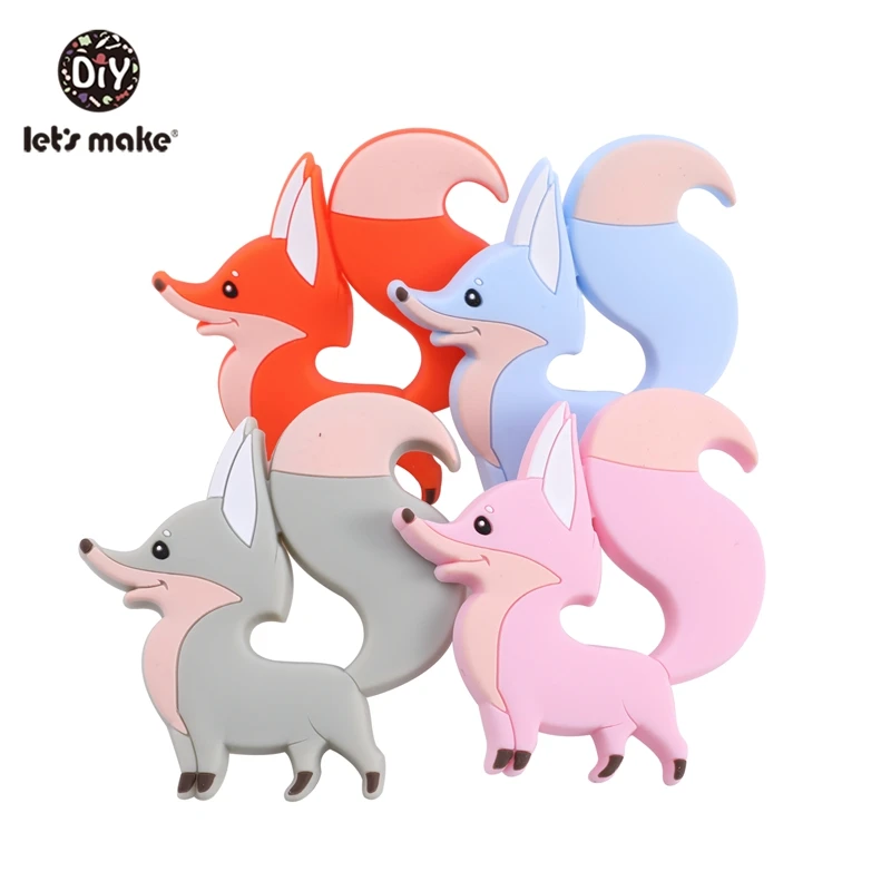 Давайте сделаем 5 шт. в форме милых животных силиконовые прорезыватели Подвески подарок для душа силиконовые аксессуары пищевой силиконовый кулон - Color: new fox