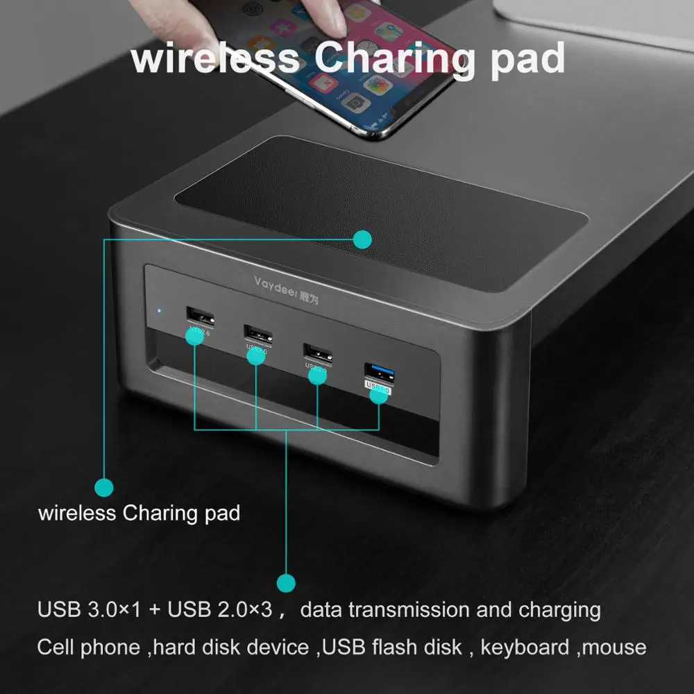 VAYDEER podstawa monitora Riser z USB3.0 Hub obsługuje przesyłania danych i ładowania stali nierdzewnej Organizer na biurko dla Laptop 2 VAYDEER podstawa monitora Riser z USB3.0 Hub obsługuje przesyłania danych i ładowania stali nierdzewnej Organizer na biurko dla Laptop 2