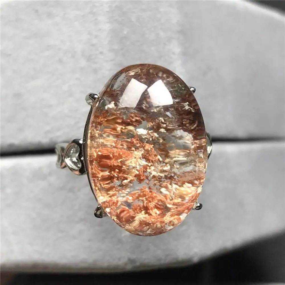 

Genuine Natural Colorful Phantom Quartz Ring For Woman Man Crystal 18x13mm Garden Ghost Best Gift Adjustable Ring Jewelry AAAAA