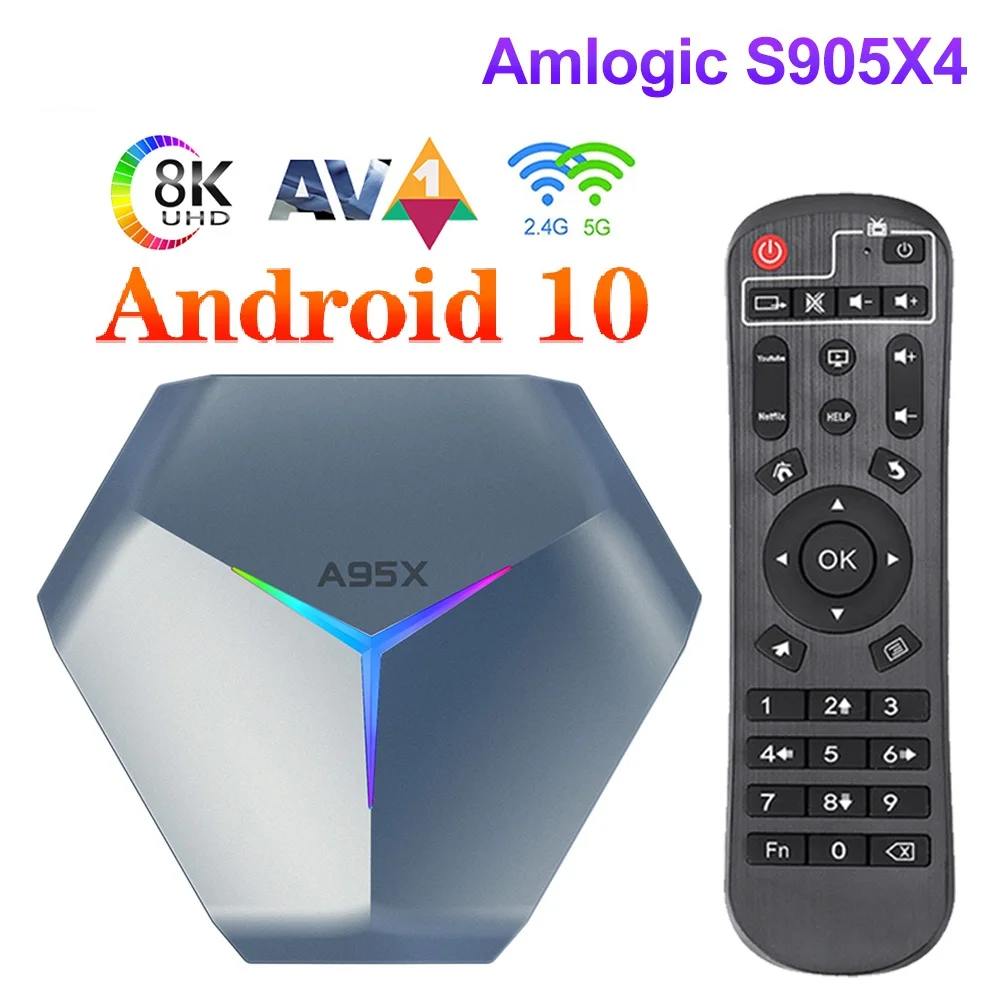 Smart set-top TV box Android 10 Youtube Dual-Wifi media player LED lights support 8K A95XF4 Amlogic S905x4 | Электроника