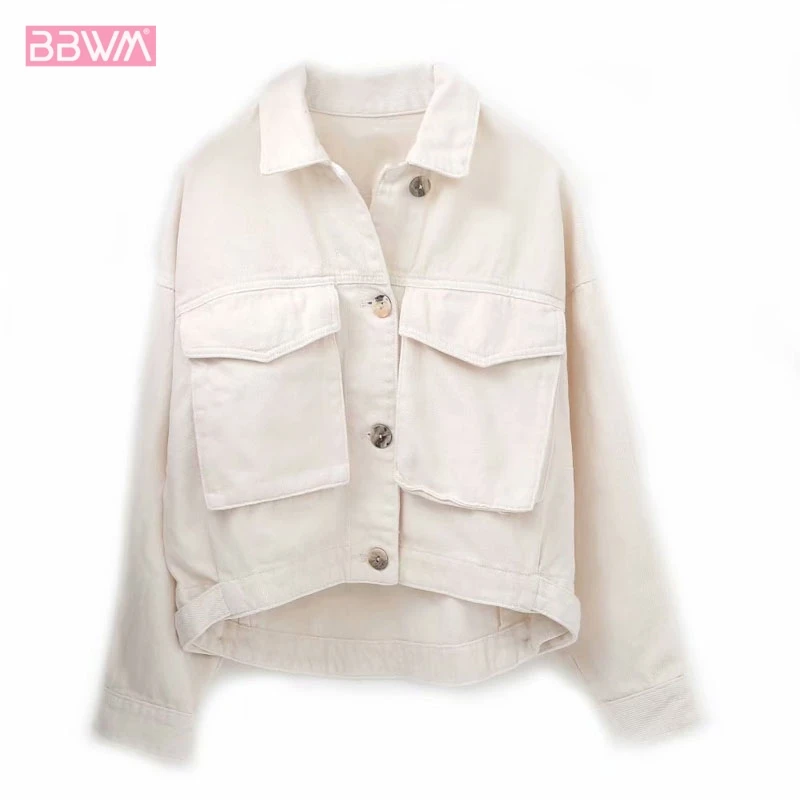 

Harajuku Autumn New Korean Version of The Solid Color Lapel Long-sleeved Denim Female Coat Single-breasted Chic Women's Jacket