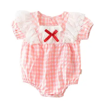 

Newborn Baby Girls Fashion Plaid Lace Bodysuits Summer Casual New Born Baby Clothes Outfits