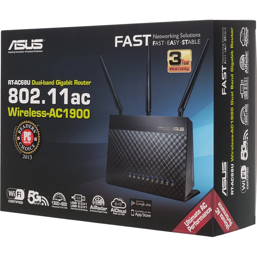 Роутер беспроводной Asus RT-AC68U AC1900 10/100/1000BASE-TX черный