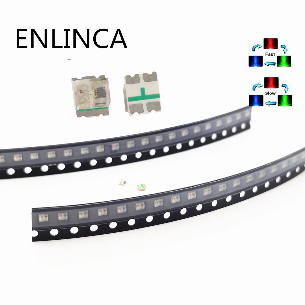 100 шт. 0807 медленно и быстро мигает RGB SMD Светодиодная лампа 0805 мигающий диод
