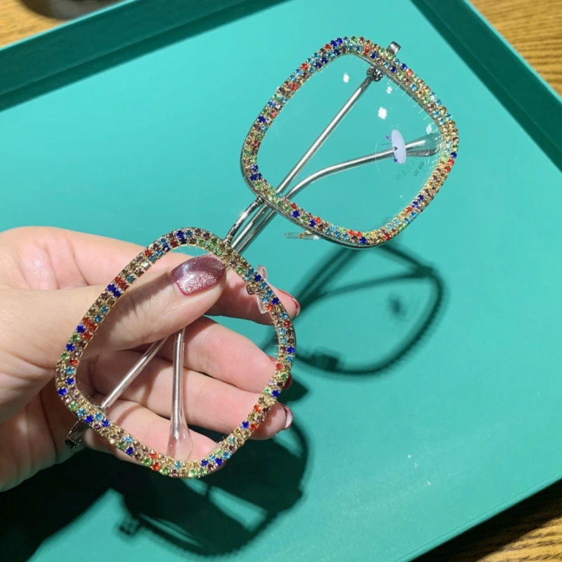 Синий светильник очки по рецепту модные квадратные большие стразы оправа для женщин и мужчин оптовая