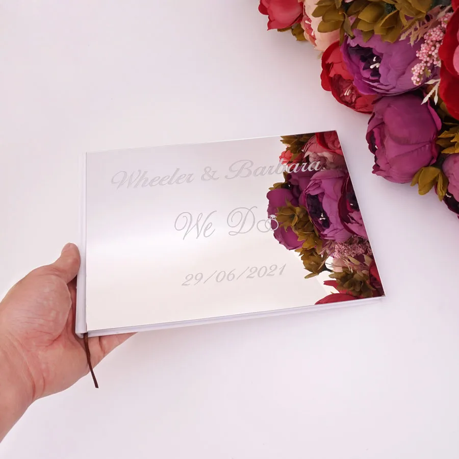 Творческий праздничный сувенир пользовательская Свадебная книга для подписей посетителей акриловое зеркало белый пустой персонализированные вечерние свадебные сувениры фотоальбом
