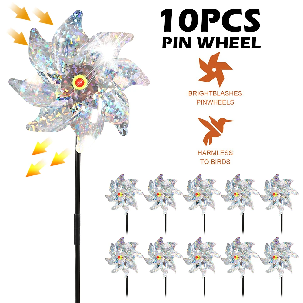 10pcs Bird Repeller Pinwheel Drive Away Birds Sparkly Spinner Bird