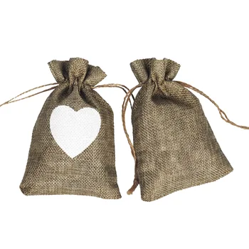 

50pcs/lot 10x15cm Heart-shaped Linen Drawstring Gift Bag Jewelry Gift Candy Bag Home Decoration Wedding Party Decoration Supply