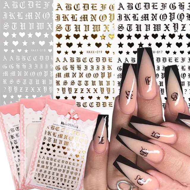 Nail Art Stickers Letter White Black Gold Nail Stickers Nails