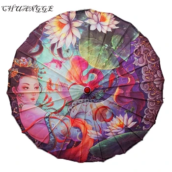 

Women's Umbrella parasol Chinese Style Umbrella Silk Dance Japanese Decorative Wooden Umbrella Lotus Oil Paper Umbrella
