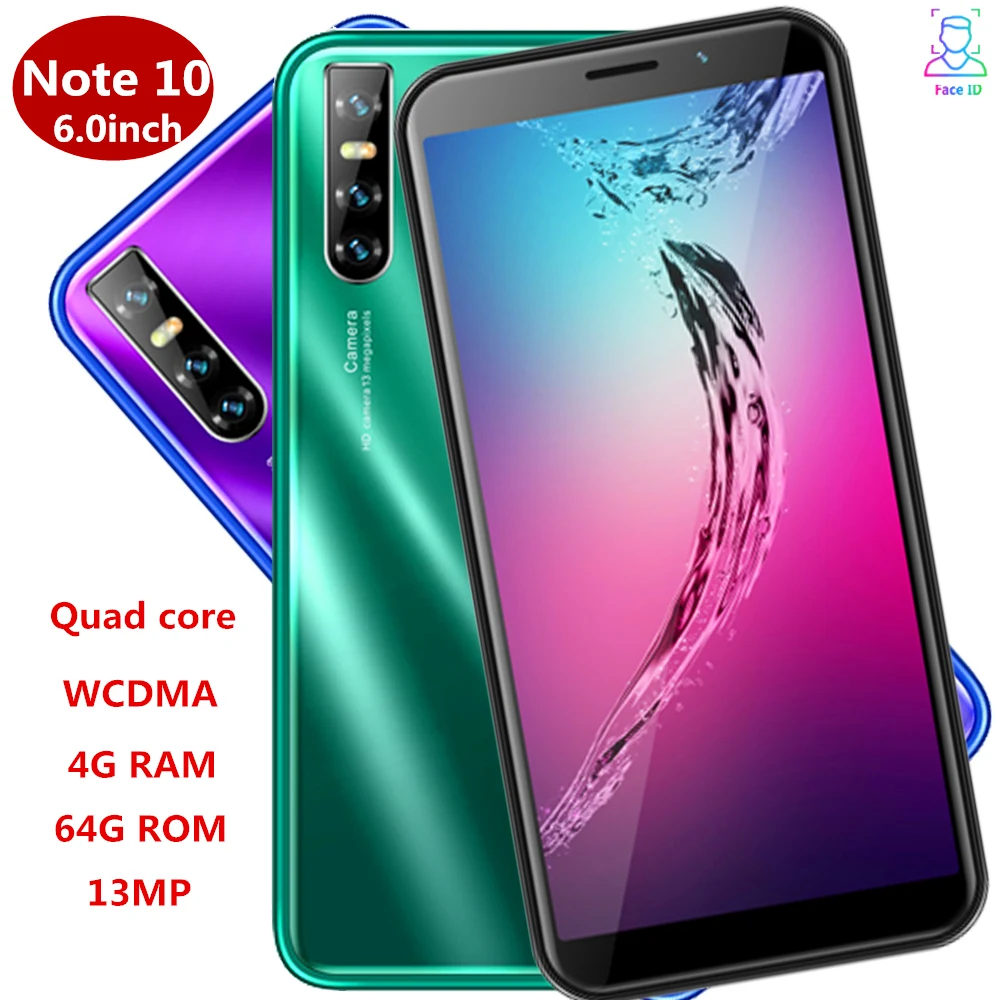 Note10 смартфонов quad core 4G Оперативная память 64G Встроенная 13MP 6 0 &quotcelulares face ID