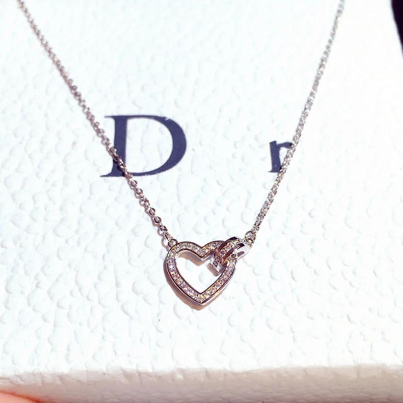 High Quality Fashion Design Heart Buckle Chain Necklace for Women AAA Cubic Zircon Temperament Clavicle Chain Kolye Accessories