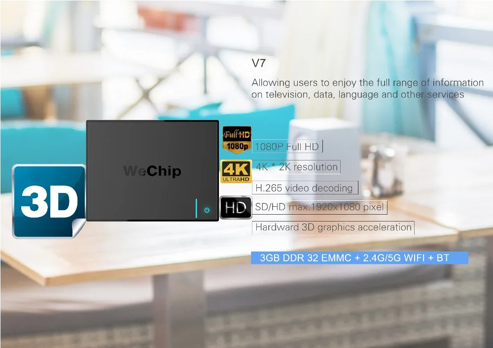 Wechip V7 android smart tv box 7,1 Amlogic S912 Восьмиядерный 3g/32G двойной wifi BT4.11000M LAN PK X96 4K H96pro+ медиаплееры