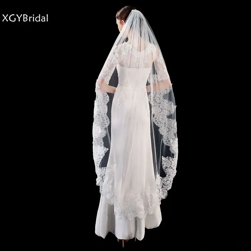

In Stock One Layer Sexy Wedding veil 1.5 Meter Lace Edge Cheap Bride accessories Veu de noiva Ivory welon slubny hochzeit