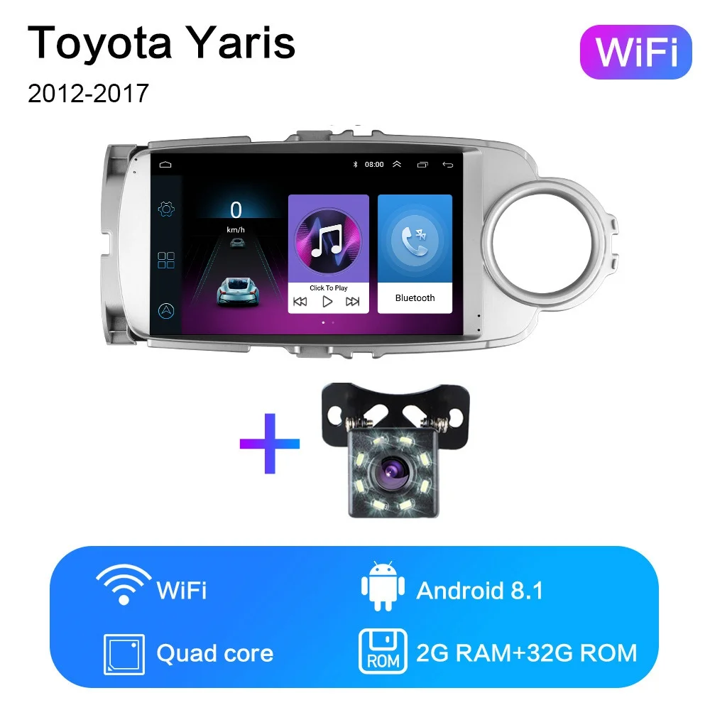 2G+ 32G " 2din Android 8,1 GO автомобильный dvd-плеер для Toyota Yaris 2012 2013 20014 автомобильный Радио gps навигация wifi - Цвет: WiFi 2G-32G-8LED