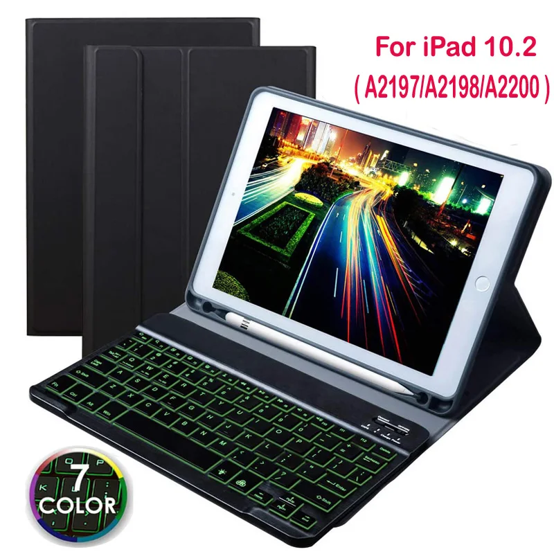 Чехол с подсветкой и Bluetooth клавиатурой для iPad 10 2 чехол держателем карандашей Apple 7