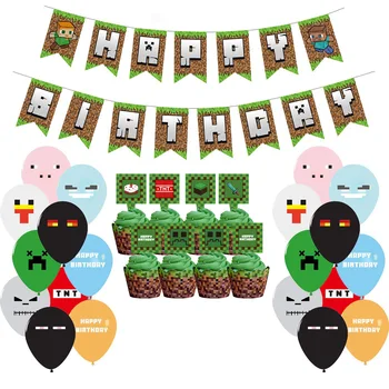 

Minecrafts Theme party decoration set pull flag card balloon boy game birthday set creative gift for children kids