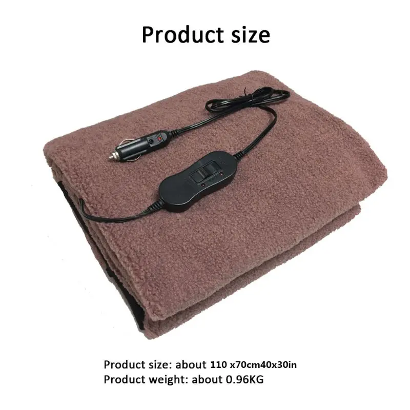 12V Electric Car Blanket Heated Travel Winter Camping Trip(40"x 30",Brown