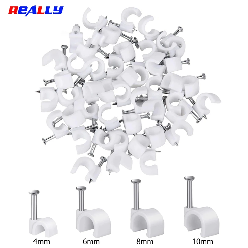 Helonge Cable Clips – 400 Packs, 4 Sizes, With Nails – For Tidy Desk & Home Cable Organizing