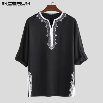 

INCERUN Men Tops African Dashiki T Shirts Print Long Sleeve V Neck Loose Casual T-shirts Ethnic Style Men African Clothing 2020
