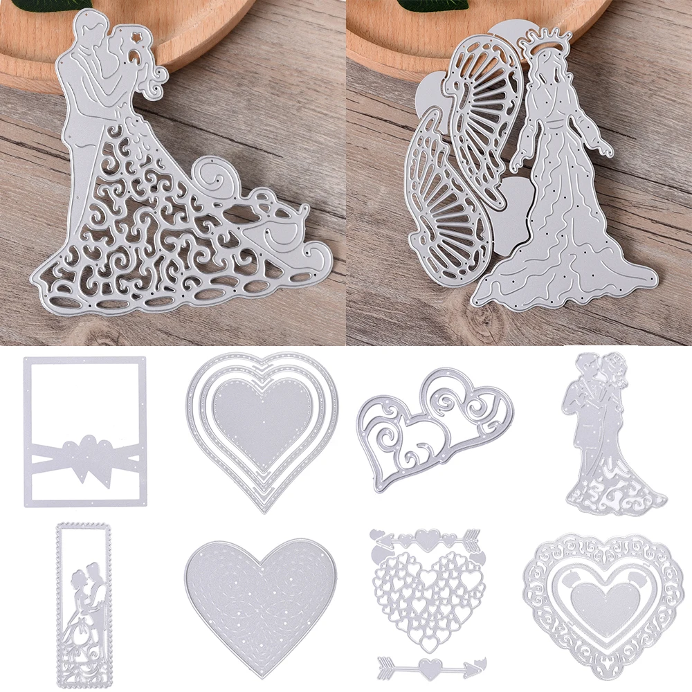

Wedding Bride Couple Metal Cutting Dies Craft Scrapbooking Card Making Love Heart Embossing Die Cut Frames Molds