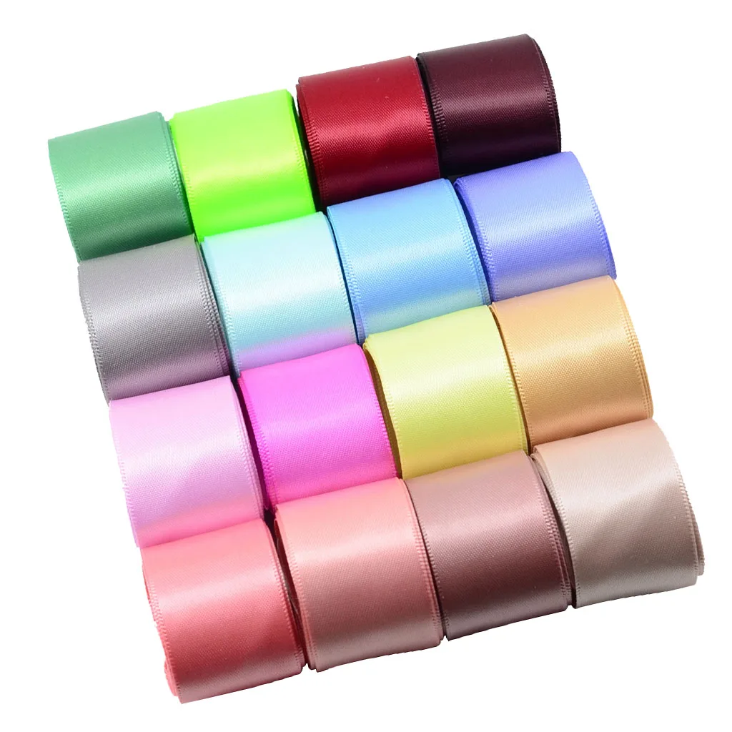 16 Colored Set Double Sided Faced Satin Ribbon 25mm Gift Wrapping Ribbon DIY Wedding Party Decor Supplies Craft Embellishments