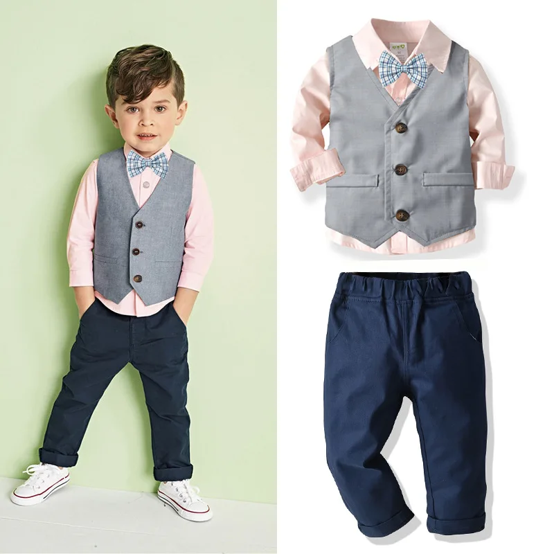 Комплекты одежды для мальчиков детская одежда коллекция года, осенне-зимняя одежда для маленьких мальчиков костюм джентльмена для мальчиков комплект одежды из 3 предметов для детей