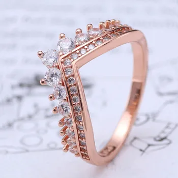 

Free Shipping Real 925 Sterling Silver Ring Rose Gold Wishing Bone Wish Glittering Pandoras Rings For Women Gift Banquet Jewelry