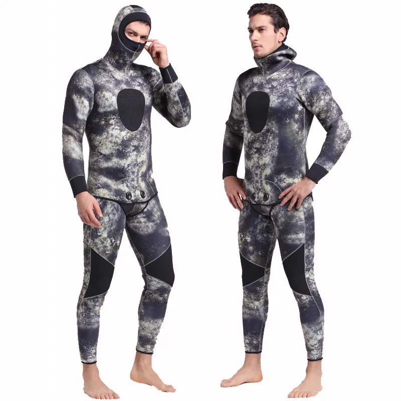 5 мм неопреновый Двухсекционный Камуфляжный толстый теплый зимний костюм с капюшоном для дайвинга для плавания, серфинга, подводного плавания