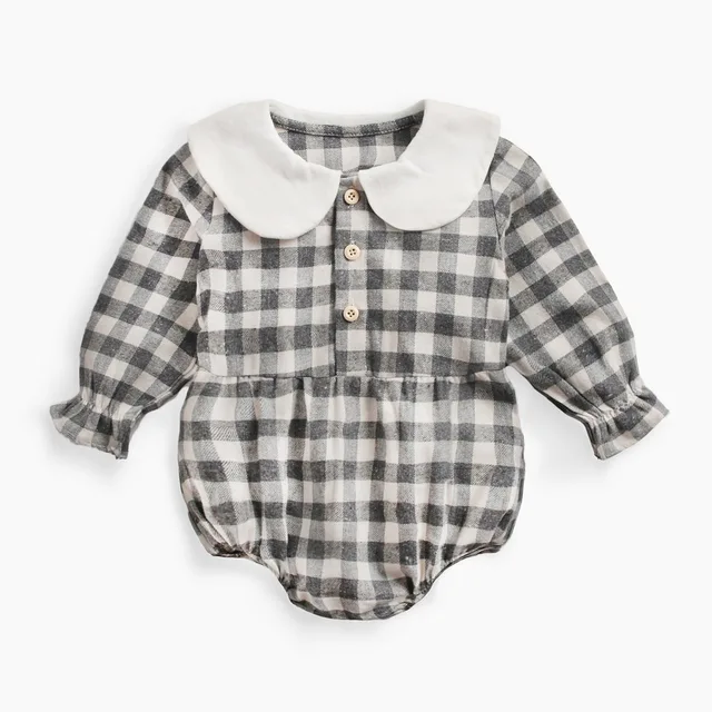 Baby Bodysuit baby clothes autumn and winter plaid 100% cotton male baby long-sleeved shirt jumpsuit baby romper newborn onesies BRW8160-GY
